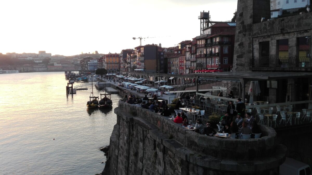 Drinks as the sun sets in Porto, Portugal.