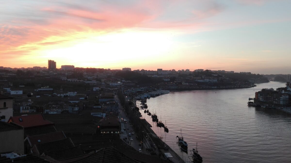 The city of Porto, Portugal at sunset.