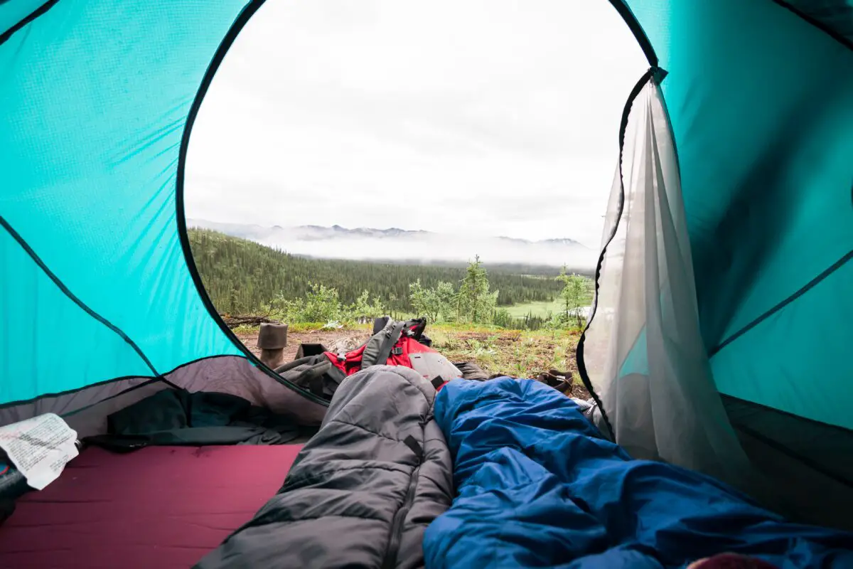 Sleeping bags inside tent