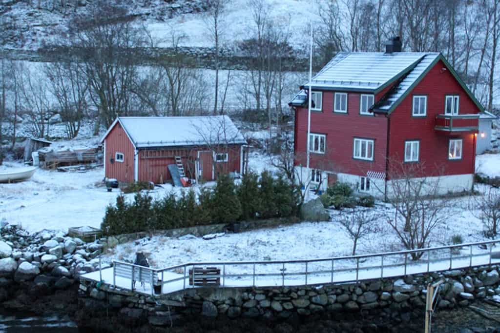 Red houses in snow