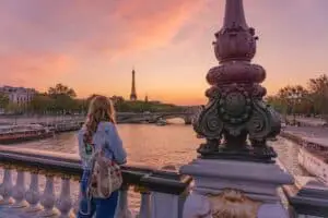 Wearing a backpack in Paris - sunset