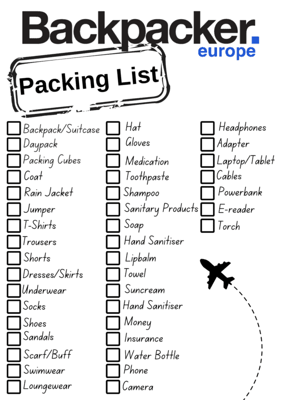 Europe Packing List Downloadable