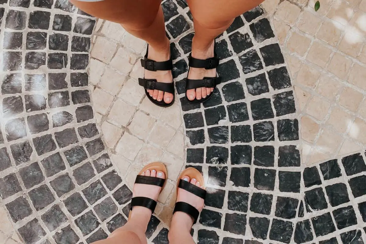 Sandals on a cobbled street