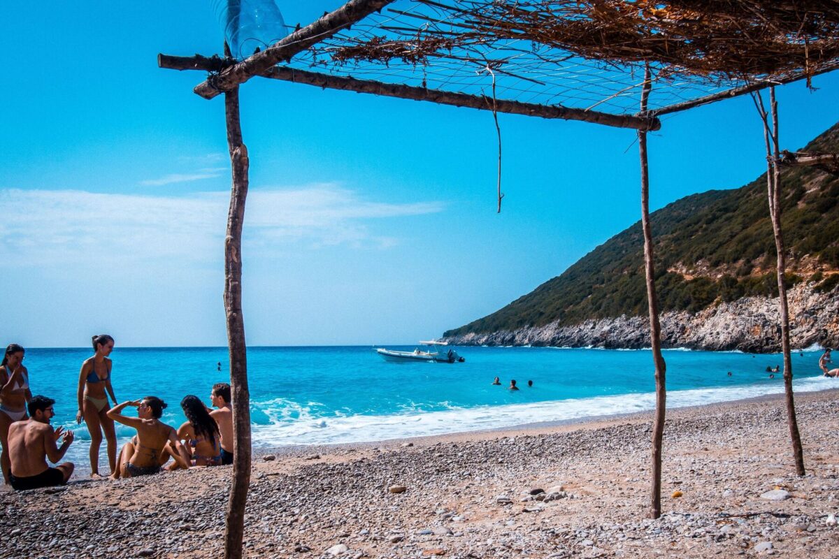 Backpackers in Gjipe Beach, Albania