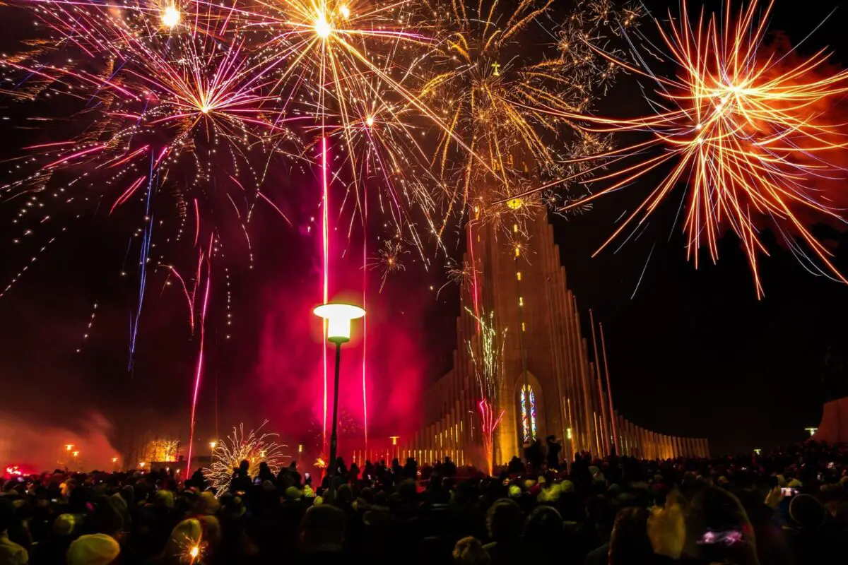 New Years' Eve Fireworks in Reykjavik Iceland.